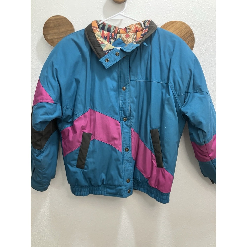 VTG‎ Current Seen Colorblock Aztec Print Collar Quilted Puffer Jacket Medium